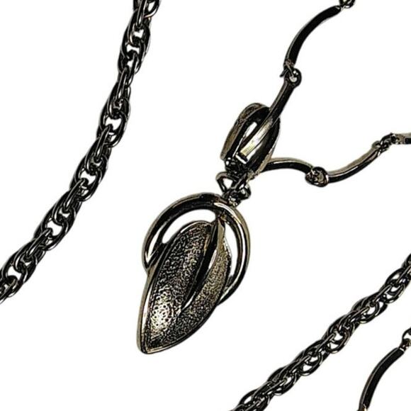 Vintage Layered Multi-chain Leaf Pendant Chain Link Necklace Victorian Style - Picture 5 of 6